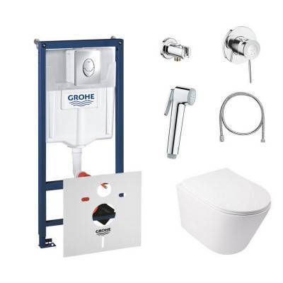 Будкрам купить Комплект инсталляция Grohe Rapid SL 38721001 + унитаз с сиденьем Qtap Swan QT16335178W + набор для гигиенического душа со смесителем Grohe BauClassic 111048