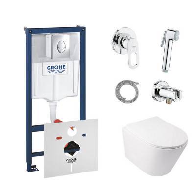 Будкрам купить Комплект инсталляция Grohe Rapid SL 38721001 + унитаз с сиденьем Qtap Swan QT16335178W + набор для гигиенического душа со смесителем Grohe BauLoop 111042