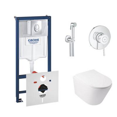 Будкрам купить Комплект инсталляция Grohe Rapid SL 38721001 + унитаз с сиденьем Qtap Swan QT16335178W + набор для гигиенического душа со смесителем Grohe BauClassic 2904800S