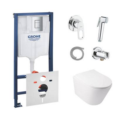 Будкрам купить Комплект инсталляция Grohe Rapid SL 38772001 + унитаз с сиденьем Qtap Swan QT16335178W + набор для гигиенического душа со смесителем Grohe BauLoop 111042