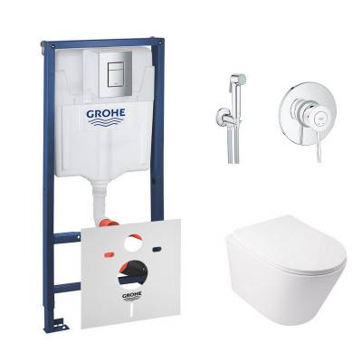 Будкрам купить Комплект инсталляция Grohe Rapid SL 38772001 + унитаз с сиденьем Qtap Swan QT16335178W + набор для гигиенического душа со смесителем Grohe BauClassic 2904800S