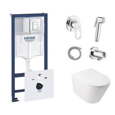 Будкрам купить Комплект инсталляция Grohe Rapid SL 38827000 + унитаз с сиденьем Qtap Swan QT16335178W + набор для гигиенического душа со смесителем Grohe BauLoop 111042