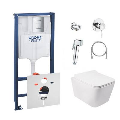 Будкрам купить Комплект инсталляция Grohe Rapid SL 38772001 + унитаз с сиденьем Qtap Crow QT05335170W + набор для гигиенического душа со смесителем Grohe BauClassic 111048