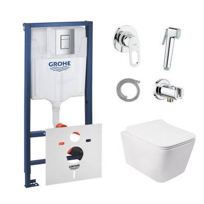 Будкрам купить Комплект инсталляция Grohe Rapid SL 38772001 + унитаз с сиденьем Qtap Crow QT05335170W + набор для гигиенического душа со смесителем Grohe BauLoop 111042