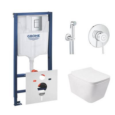 Будкрам купить Комплект инсталляция Grohe Rapid SL 38772001 + унитаз с сиденьем Qtap Crow QT05335170W + набор для гигиенического душа со смесителем Grohe BauClassic 2904800S