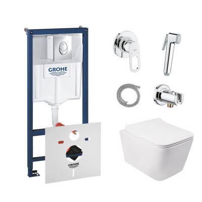 Будкрам купить Комплект инсталляция Grohe Rapid SL 38721001 + унитаз с сиденьем Qtap Crow QT05335170W + набор для гигиенического душа со смесителем Grohe BauLoop 111042