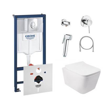 Будкрам купить Комплект инсталляция Grohe Rapid SL 38721001 + унитаз с сиденьем Qtap Crow QT05335170W + набор для гигиенического душа со смесителем Grohe BauClassic 111048