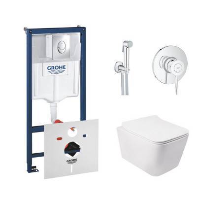 Будкрам купить Комплект инсталляция Grohe Rapid SL 38721001 + унитаз с сиденьем Qtap Crow QT05335170W + набор для гигиенического душа со смесителем Grohe BauClassic 2904800S