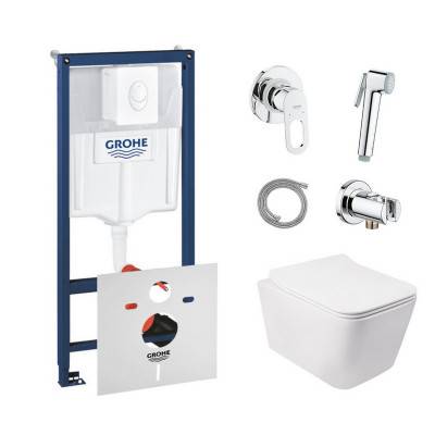 Будкрам купить Комплект инсталляция Grohe Rapid SL 38722001 + унитаз с сиденьем Qtap Crow QT05335170W + набор для гигиенического душа со смесителем Grohe BauLoop 111042