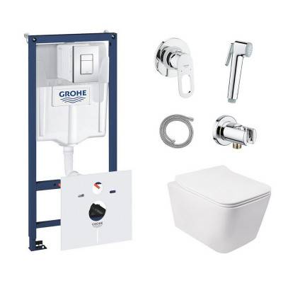 Будкрам купить Комплект инсталляция Grohe Rapid SL 38827000 + унитаз с сиденьем Qtap Crow QT05335170W + набор для гигиенического душа со смесителем Grohe BauLoop 111042