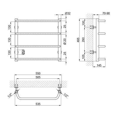 Будкрам купити Сушка для рушників водяна Lidz Standard (CRM) D32/20х1/2" 500x500 P4 Сушка для рушників водяна Lidz Standard (CRM) D32/20х1/2" 500x500 P4 4