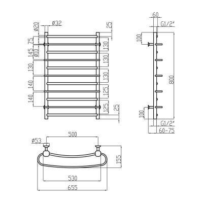 Будкрам купити Сушка для рушників водяна Lidz Standard (CRM) РЛС D32/20х1/2" 500x800 P5 Сушка для рушників водяна Lidz Standard (CRM) РЛС D32/20х1/2" 500x800 P5 2