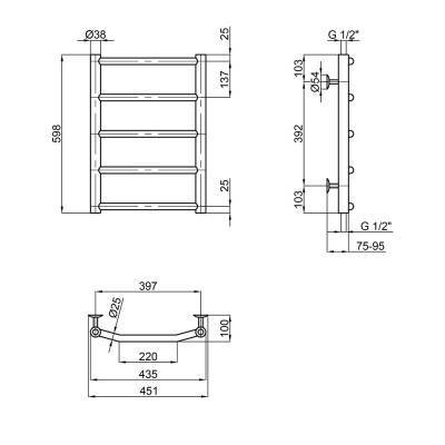 Будкрам купити Сушка для рушників водяна Lidz Trapezium (CRM) D38/25 400x600 P5 Сушка для рушників водяна Lidz Trapezium (CRM) D38/25 400x600 P5 4