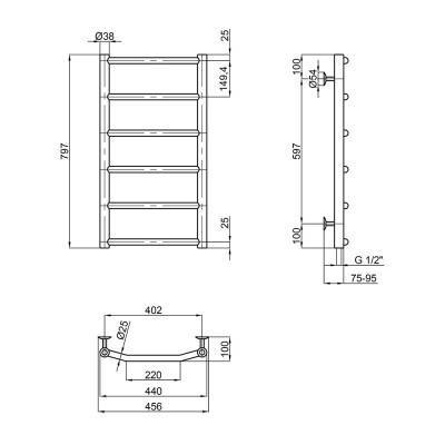 Будкрам купити Сушка для рушників водяна Lidz Trapezium (CRM) D38/25 400x800 P6 Сушка для рушників водяна Lidz Trapezium (CRM) D38/25 400x800 P6 4