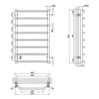 Будкрам купить Полотенцесушитель водяной Lidz Trapezium (CRM) D38/25 600x1000 P8 Полотенцесушитель водяной Lidz Trapezium (CRM) D38/25 600x1000 P8 4