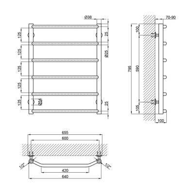 Будкрам купить Полотенцесушитель водяной Lidz Trapezium (CRM) D38/25 600x800 P6 Полотенцесушитель водяной Lidz Trapezium (CRM) D38/25 600x800 P6 4