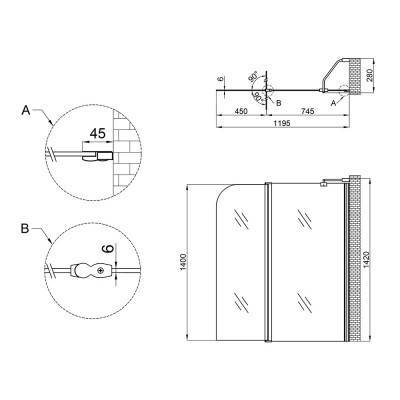 Будкрам купити Штора на ванну Lidz Brama SS120x140R.CRM.FR скло Frost 6 мм, права Штора на ванну Lidz Brama SS120x140R.CRM.FR скло Frost 6 мм, права 4