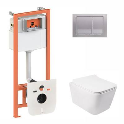 Будкрам купить Набор Qtap инсталляция 3 в 1 Nest QT0133M425 с панелью смыва квадратной QT0111M06029SAT + унитаз с сиденьем Crow QT05335170W