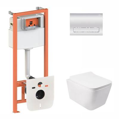 Будкрам купить Набор Qtap инсталляция 3 в 1 Nest QT0133M425 с панелью смыва линейной QT0111M08381CRM + унитаз с сиденьем Crow QT05335170W