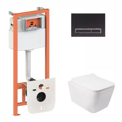 Будкрам купить Набор Qtap инсталляция 3 в 1 Nest QT0133M425 с панелью смыва линейной QT0111M08V1091MB + унитаз с сиденьем Crow QT05335170W
