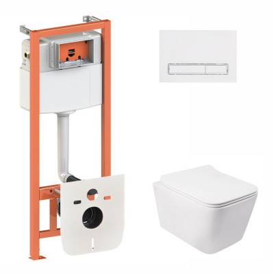 Будкрам купить Набор Qtap инсталляция 3 в 1 Nest QT0133M425 с панелью смыва линейной QT0111M08V1384W + унитаз с сиденьем Crow QT05335170W