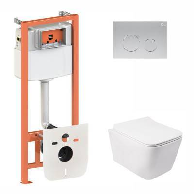 Будкрам купить Набор Qtap инсталляция 3 в 1 Nest QT0133M425 с панелью смыва круглой QT0111M11111SAT + унитаз с сиденьем Crow QT05335170W