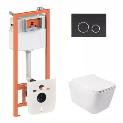 Будкрам купить Набор Qtap инсталляция 3 в 1 Nest QT0133M425 с панелью смыва круглой QT0111M11V1146MB + унитаз с сиденьем Crow QT05335170W