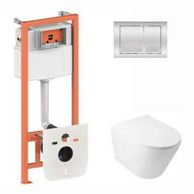 Будкрам купить Набор Qtap инсталляция 3 в 1 Nest QT0133M425 с панелью смыва квадратной QT0111M06028CRM + унитаз с сиденьем Swan QT16335178W