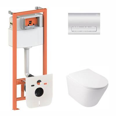 Будкрам купить Набор Qtap инсталляция 3 в 1 Nest QT0133M425 с панелью смыва линейной QT0111M08381CRM + унитаз с сиденьем Swan QT16335178W