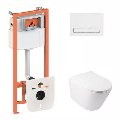 Будкрам купить Набор Qtap инсталляция 3 в 1 Nest QT0133M425 с панелью смыва линейной QT0111M08V1384W + унитаз с сиденьем Swan QT16335178W