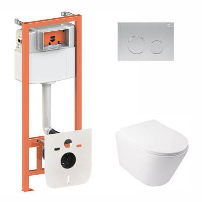 Будкрам купить Набор Qtap инсталляция 3 в 1 Nest QT0133M425 с панелью смыва круглой QT0111M11111SAT + унитаз с сиденьем Swan QT16335178W