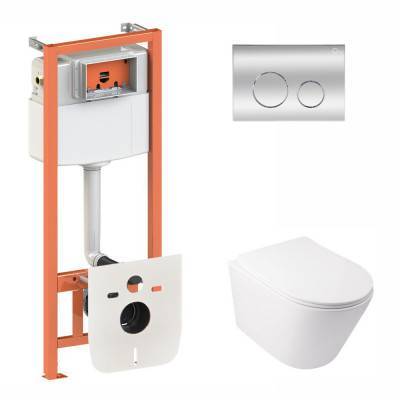 Будкрам купить Набор Qtap инсталляция 3 в 1 Nest QT0133M425 с панелью смыва круглой QT0111M11112CRM + унитаз с сиденьем Swan QT16335178W