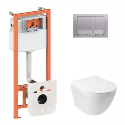 Будкрам купить Набор Qtap инсталляция 3 в 1 Nest QT0133M425 с панелью смыва квадратной QT0111M06029SAT + унитаз с сиденьем Jay QT07335176W