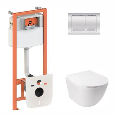 Будкрам купить Набор Qtap инсталляция 3 в 1 Nest QT0133M425 с панелью смыва квадратной QT0111M06028CRM + унитаз с сиденьем Jay QT07335176W