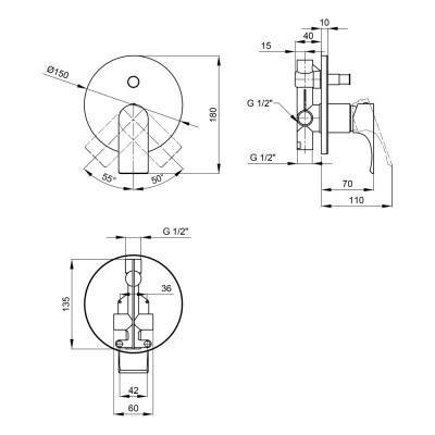 Будкрам купить Смеситель скрытого монтажа для душа Qtap Milada 6227107ODC на два потребителя Смеситель скрытого монтажа для душа Qtap Milada 6227107ODC на два потребителя 2
