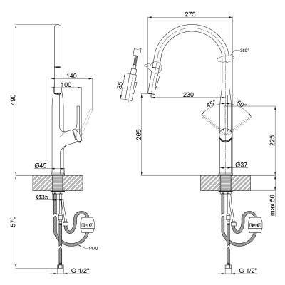 Будкрам купити Змішувач для кухні Qtap Anicka 9136103UC з висувним виливом Змішувач для кухні Qtap Anicka 9136103UC з висувним виливом 2