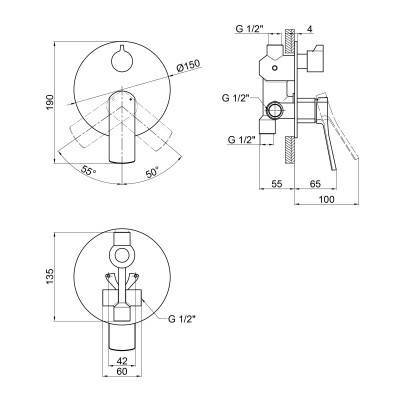 Будкрам купить Смеситель скрытого монтажа для душа Qtap Kralovice 6229103GC на два потребителя Смеситель скрытого монтажа для душа Qtap Kralovice 6229103GC на два потребителя 2