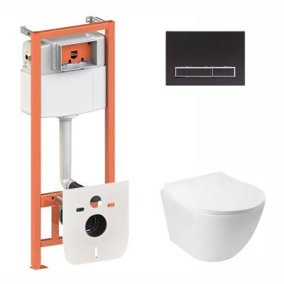 Будкрам купить Набор Qtap инсталляция 3 в 1 Nest QT0133M425 с панелью смыва линейной QT0111M08V1091MB + унитаз с сиденьем Jay QT07335176W