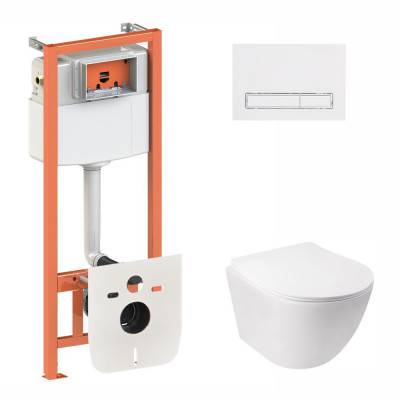 Будкрам купить Набор Qtap инсталляция 3 в 1 Nest QT0133M425 с панелью смыва линейной QT0111M08V1384W + унитаз с сиденьем Jay QT07335176W