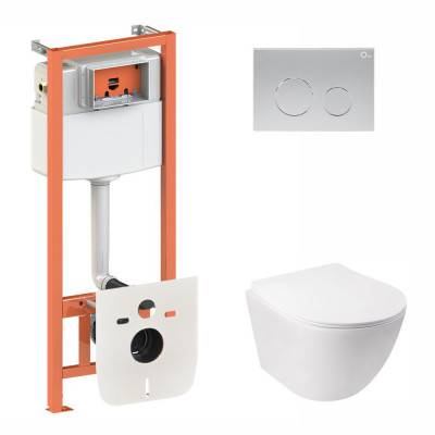 Будкрам купить Набор Qtap инсталляция 3 в 1 Nest QT0133M425 с панелью смыва круглой QT0111M11111SAT + унитаз с сиденьем Jay QT07335176W