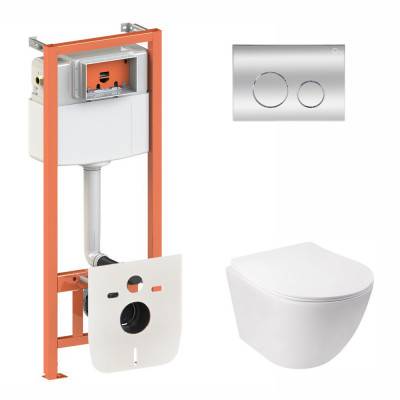 Будкрам купить Набор Qtap инсталляция 3 в 1 Nest QT0133M425 с панелью смыва круглой QT0111M11112CRM + унитаз с сиденьем Jay QT07335176W