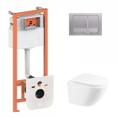 Будкрам купить Набор Qtap инсталляция 3 в 1 Nest QT0133M425 с панелью смыва квадратной QT0111M06029SAT + унитаз с сиденьем Robin QT1333046ENRW