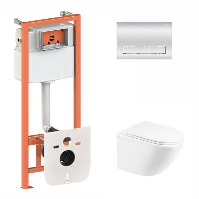 Будкрам купить Набор Qtap инсталляция 3 в 1 Nest QT0133M425 с панелью смыва линейной QT0111M08381CRM + унитаз с сиденьем Robin QT1333046ENRW