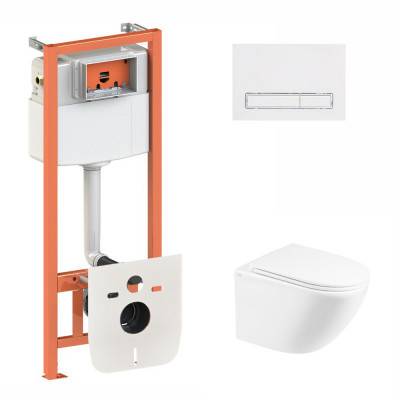 Будкрам купить Набор Qtap инсталляция 3 в 1 Nest QT0133M425 с панелью смыва линейной QT0111M08V1384W + унитаз с сиденьем Robin QT1333046ENRW