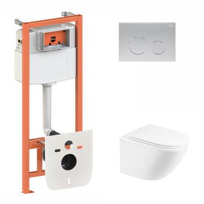 Будкрам купить Набор Qtap инсталляция 3 в 1 Nest QT0133M425 с панелью смыва круглой QT0111M11111SAT + унитаз с сиденьем Robin QT1333046ENRW