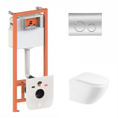 Будкрам купить Набор Qtap инсталляция 3 в 1 Nest QT0133M425 с панелью смыва круглой QT0111M11112CRM + унитаз с сиденьем Robin QT1333046ENRW