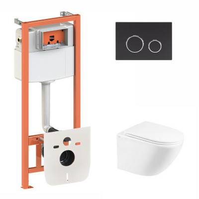 Будкрам купить Набор Qtap инсталляция 3 в 1 Nest QT0133M425 с панелью смыва круглой QT0111M11V1146MB + унитаз с сиденьем Robin QT1333046ENRW