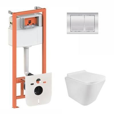 Будкрам купить Набор Qtap инсталляция 3 в 1 Nest QT0133M425 с панелью смыва квадратной QT0111M06028CRM + унитаз с сиденьем Tern QT1733052ERW