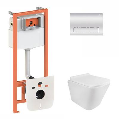 Будкрам купить Набор Qtap инсталляция 3 в 1 Nest QT0133M425 с панелью смыва линейной QT0111M08381CRM + унитаз с сиденьем Tern QT1733052ERW