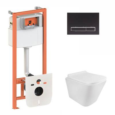 Будкрам купить Набор Qtap инсталляция 3 в 1 Nest QT0133M425 с панелью смыва линейной QT0111M08V1091MB + унитаз с сиденьем Tern QT1733052ERW